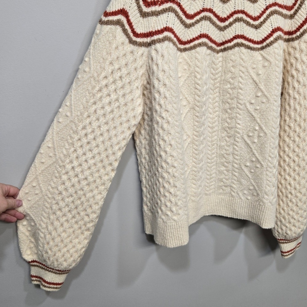 Madewell‎ Pickard Mockneck Sweater XL Retro 70s Chunky Cable 3D Bobble Knit Cozy - Picture 4 of 9